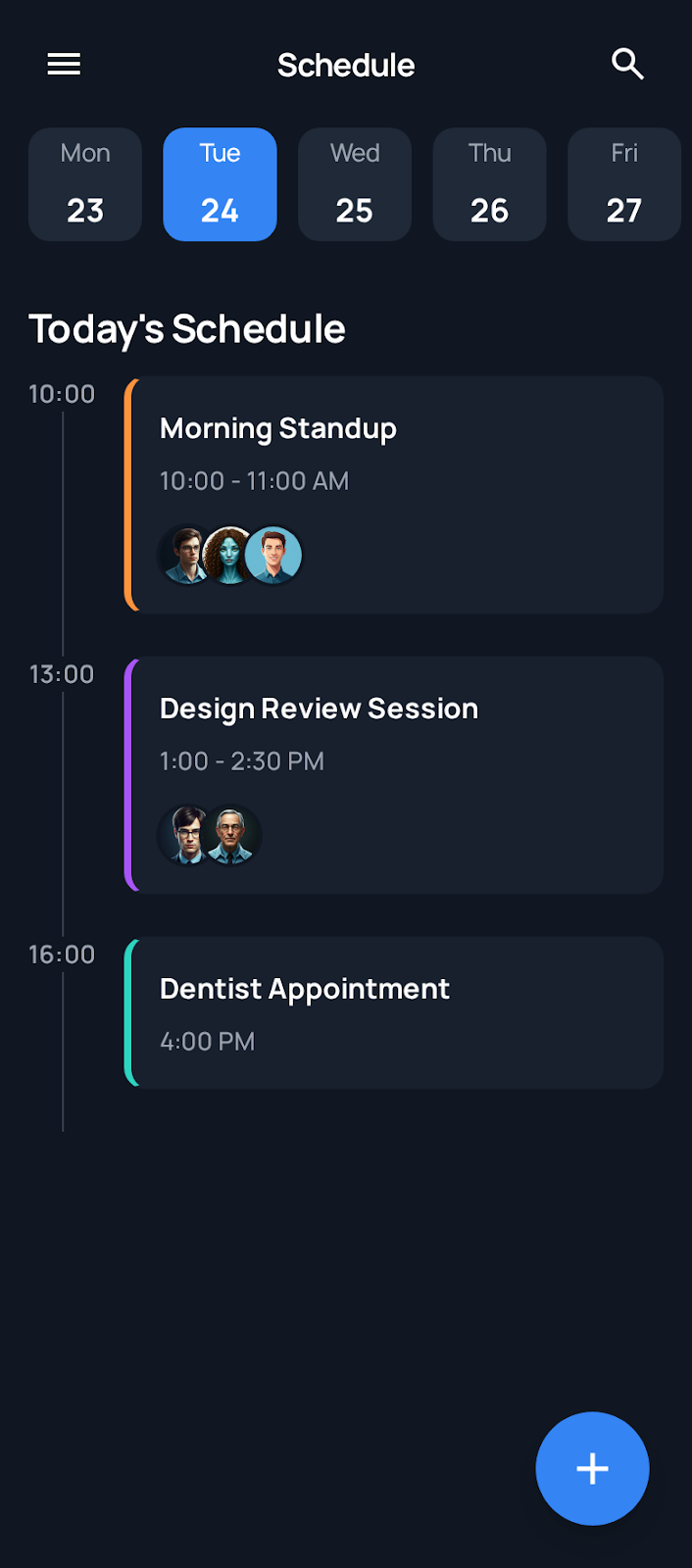 Hi-Fi schedule screen with daily timeline